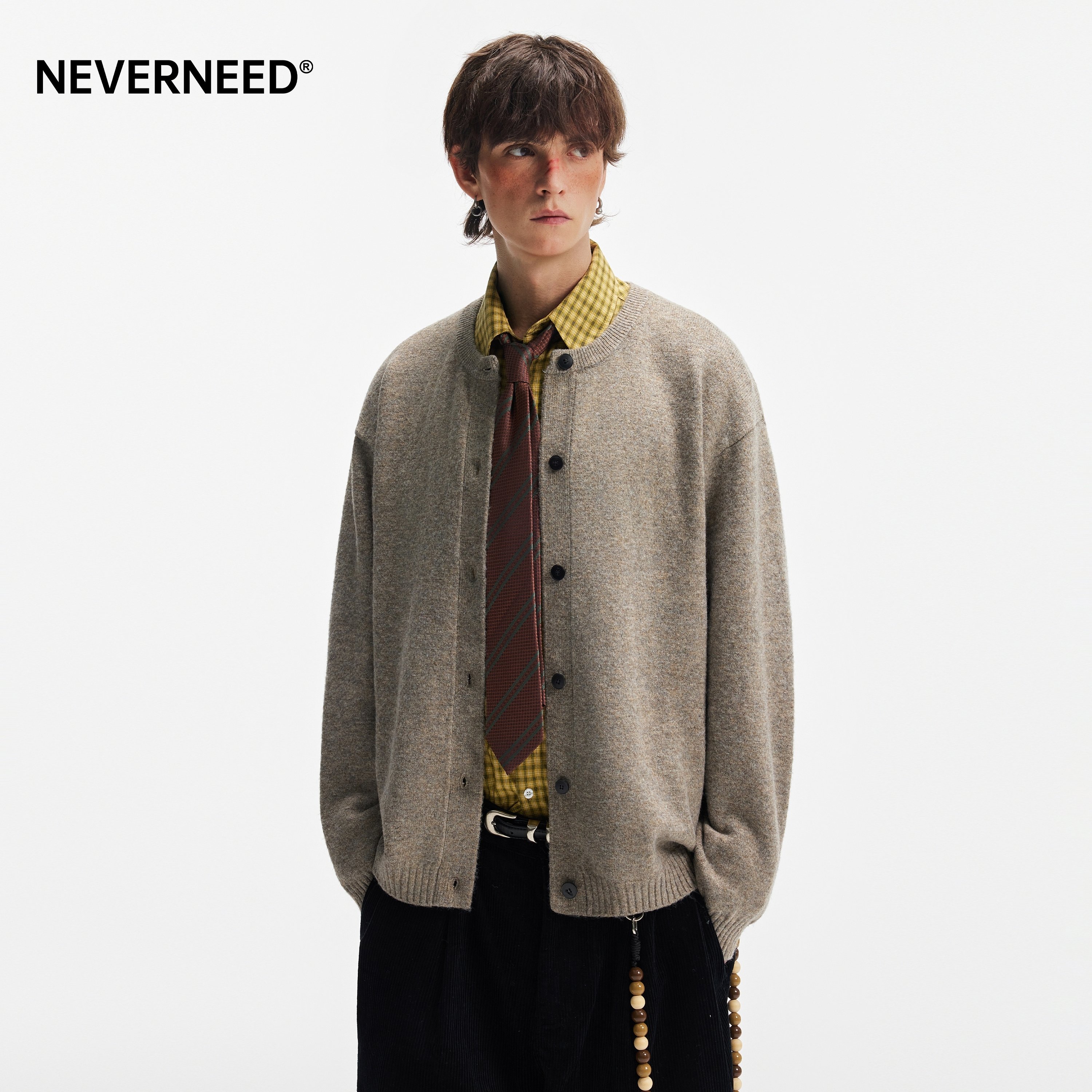 NEVERNEED短款开衫毛衣男女秋季美式绵羊毛慵懒风情侣针织衫外套,淘宝优惠券,粉丝福利购,淘宝优惠卷