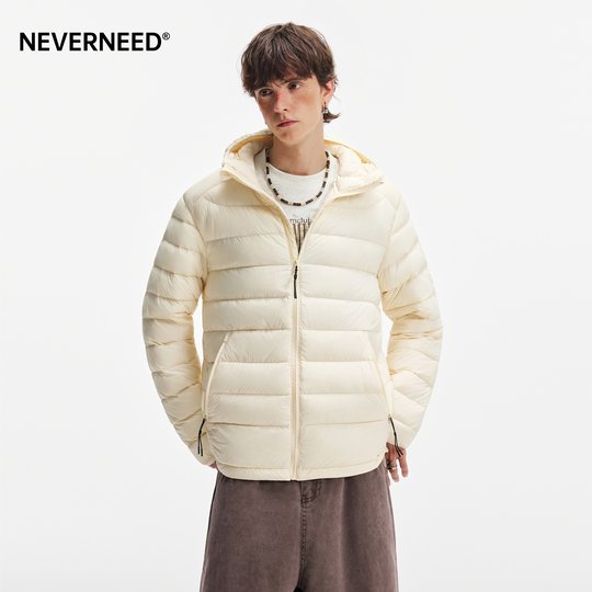 NEVERNEED rib hooded down jacket for men and women