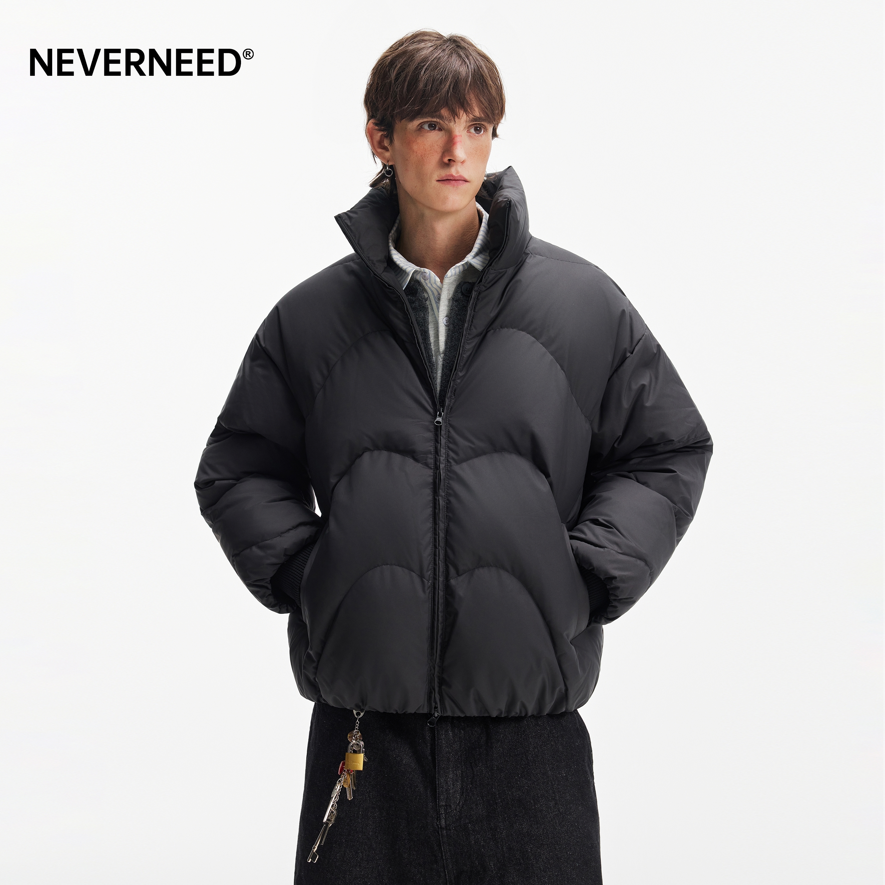 NEVERNEED三防特氟龙立领高充绒羽绒服男冬季加厚保暖面包服外套