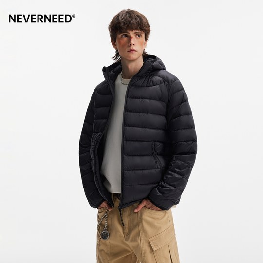 NEVERNEED rib hooded down jacket for men and women