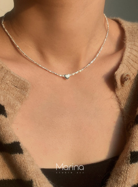 通体s925纯银爱心碎银子项链