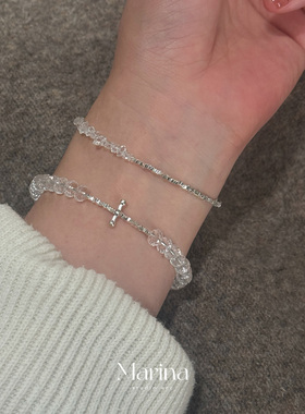 钻切白水晶碎银手链｜通体s925纯银天然水晶手串清冷高级串珠手饰