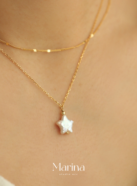 一眼心动的星星项链 通体s925纯银镀金天然淡水珍珠项链女锁骨链