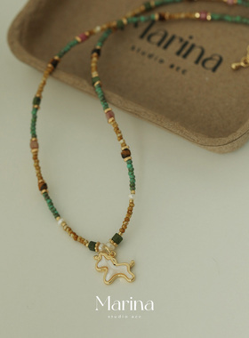 小众设计款贝壳小马吊坠项链 天然石手工串珠淡水珍珠锁骨链女