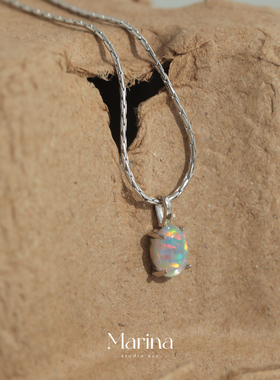 【落入人间】火彩欧泊项链通体s925纯银小众设计高级感冷淡风女