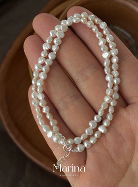 【强光巴洛克】超稀有极小碎银子颈链｜3-4mm天然不规则珍珠项链