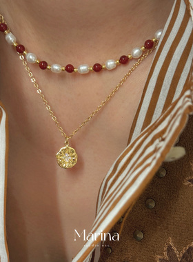 复古法式北极星八芒星硬币项链 ins博主同款铜镀18k金女小众高级