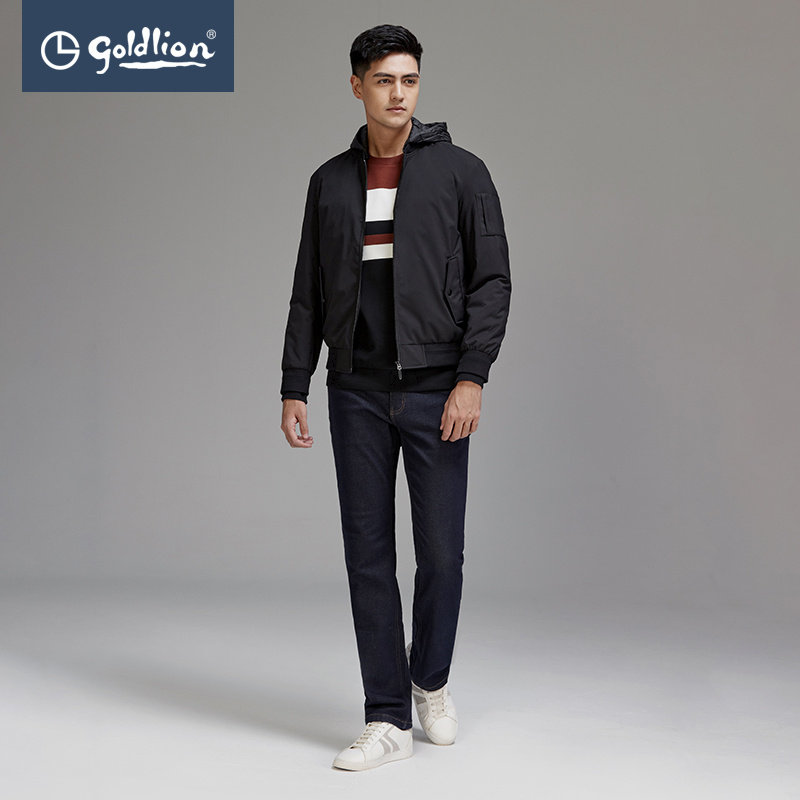 金利来秋冬季新款男士羽绒服白鸭绒棒球领可卸帽经典保暖休闲外套