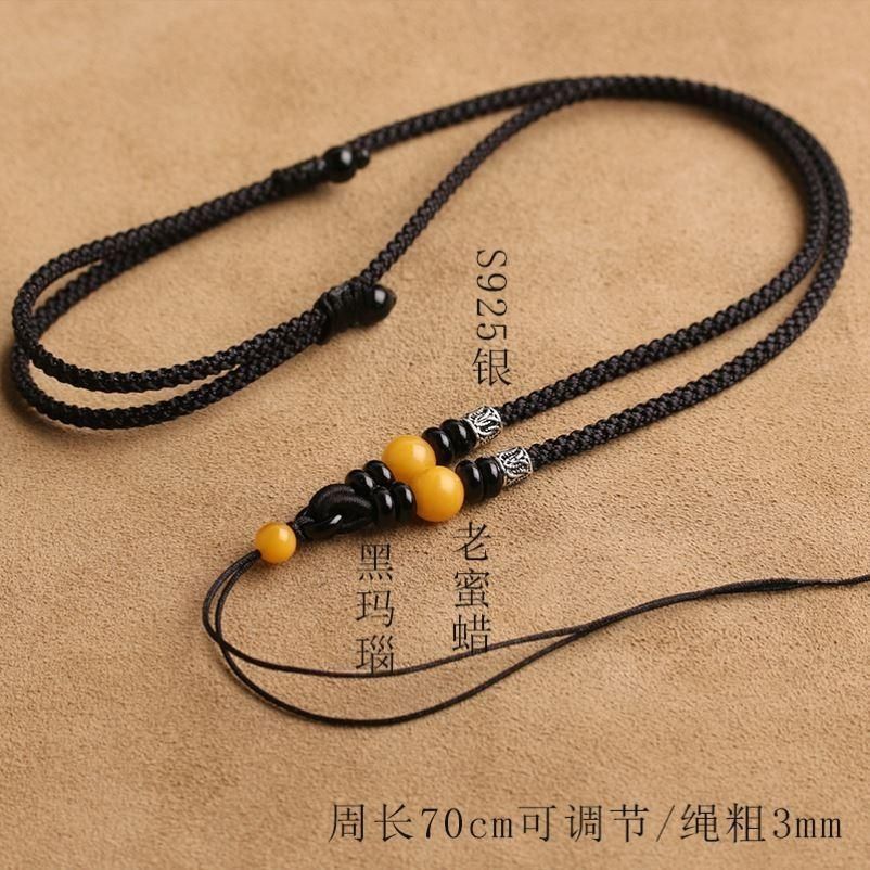 黄蜜蜡吊坠挂绳项链绳黄金手工编织绳子玉佩佛牌高端挂脖调节款 - 图1