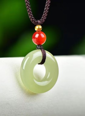 和田色晴水平安环吊坠冰透晴水色挂件面包圈项链男女款百搭