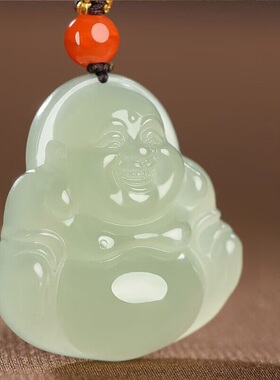 和田色晴水小弥勒佛公吊坠笑佛大肚佛玉石挂件项链女百搭