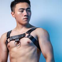 European and American mens breasts with lacquer leather sexy nightclub Stage performance bondage party rock main goay tapping 1SM Rainbow