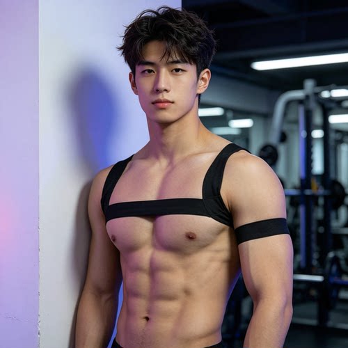 男高弹健身胸带臂环内裤镂空背心绑带夜店舞台表演派对性格彩虹ga - 图3
