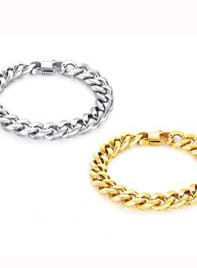 O E M欧美潮流男士项链不锈钢手链钛钢磨链扁扣六边形项链配饰