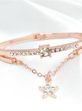 韩版时尚五角星镶钻手镯合金满钻手链开学礼物学生少女心ins手镯