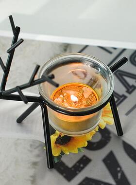 ins北欧铁艺道具浪漫灯蜡烛台简约现代复古玻璃家用家居装饰摆件