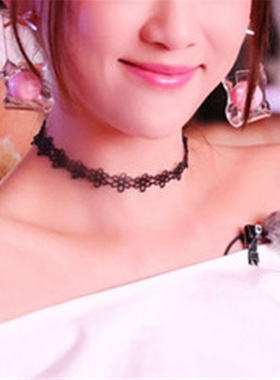 原创脖子蕾丝项圈毛衣链明星同款