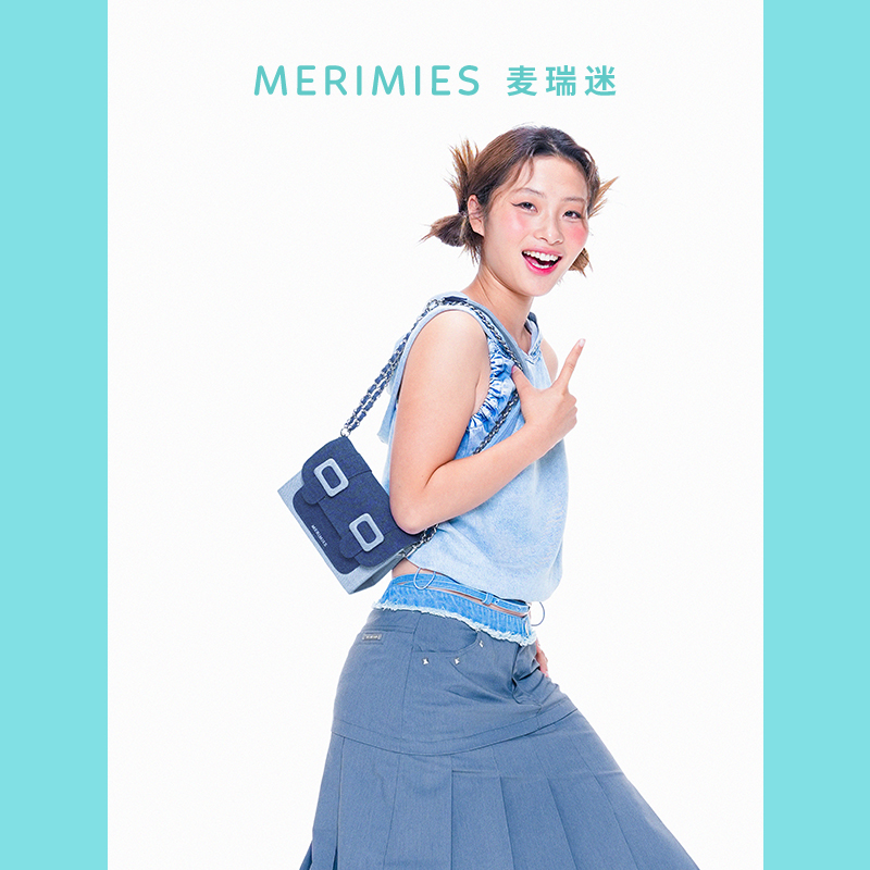 merimies麦瑞迷泰国剑桥包新款S号牛仔包单肩斜挎小方包邮差女包-图1