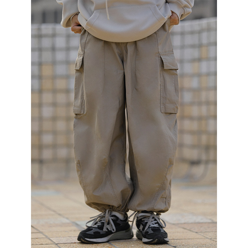阿于呆 日系复古大口袋阔腿工装裤潮牌男女宽松休闲束脚抽绳长裤,淘宝优惠券,粉丝福利购,淘宝优惠卷