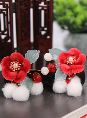 古风新年绒花毛球对夹