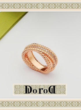 D L O R O L D家高端圆珠边交叉单排钻戒指万花筒V金排钻指环女