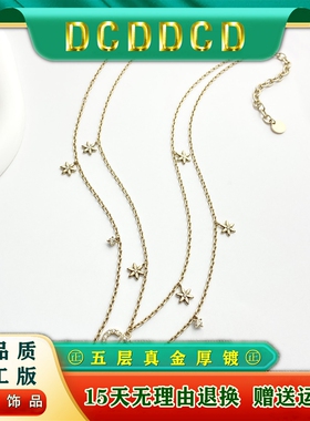 D C D D C D家新满钻CD雏菊双层项链女气质流苏花朵镶钻锁骨链