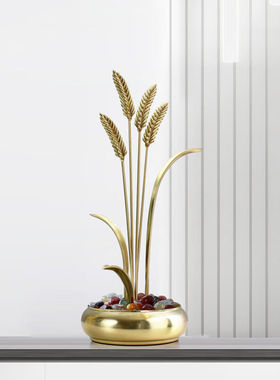 瑞家禾轻奢黄铜鹿大麦穗工艺品摆件客厅玄关酒柜家居装饰品开业礼