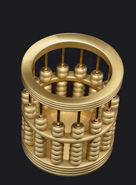 蒲阳世家黄铜算盘笔筒精打细算文房四宝笔筒铜器摆件大号高11厘米