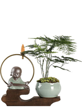 新中式禅意办公室绿植装饰品客厅书桌面家居陶瓷玄关摆件盆栽开业