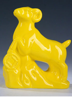 fwfw大小号陶瓷黄色十二生肖摆件鼠牛虎兔龙牛马羊猴鸡狗猪全套家