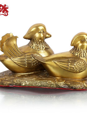 斐然铜鸳鸯摆件一对纯铜荷花鸳鸯戏水工艺品卧室床头装饰品结婚礼