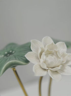 赟娅新中式荷花摆件轻奢高级感工艺品客厅电视柜玄关装饰乔迁新居