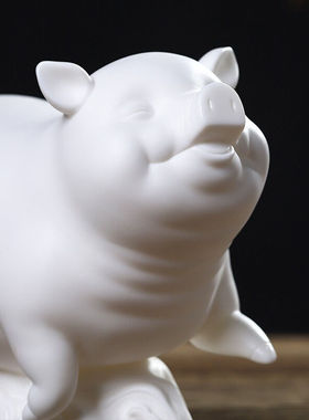 东方泥土德化白瓷猪摆件办公室桌面装饰手工艺品摆件/飞天小猪H21