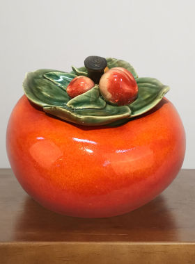 美陶柿子摆件茶叶罐中式客厅创意陶瓷储物家居柿柿事事如意工艺装