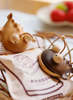 蕉墅黑胡桃安康鱼封口夹封袋夹冰箱贴磁吸夹子食品包装木质封口夹