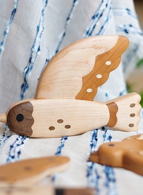 蕉墅飞鸟集实木小鸟客厅墙上装饰冰箱贴日式儿童房治愈摆件礼物