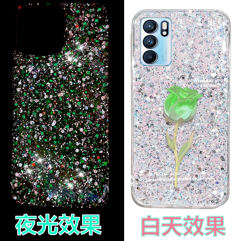 夜光爆闪渐变壳适用OPPOReno6Pro手机壳5G新款Reno5Pro十+高级感7se硅胶reon8防摔k10por曲面屏K7X网红opop潮-图2