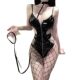 New style black jumpsuit patent leather tight