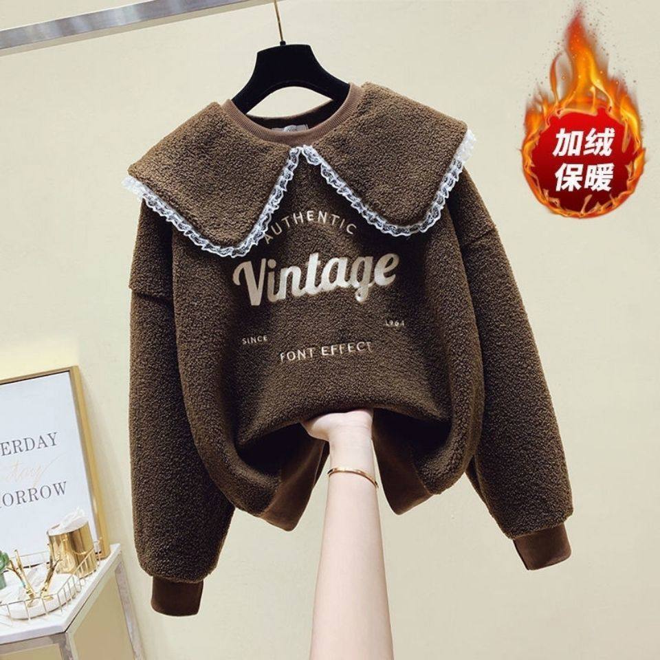 女童羊羔毛卫衣2025秋冬装新款中大童加绒加厚洋气套头娃娃领上衣,淘宝优惠券,粉丝福利购,淘宝优惠卷