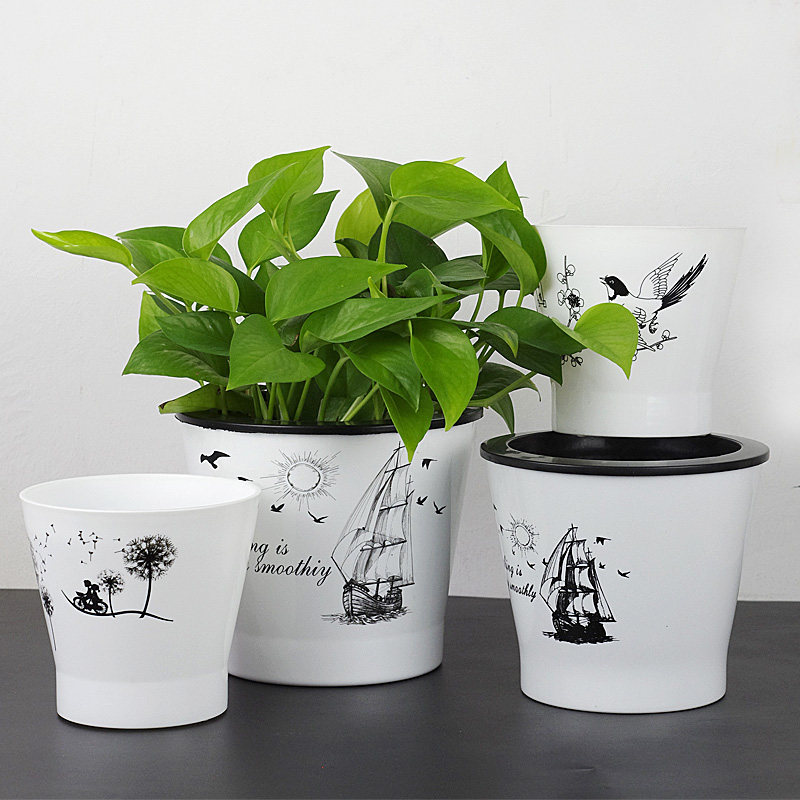 自动吸水懒人花盆欧式风情绿萝盆栽双层加厚水培塑料储水盆送棉绳,淘宝优惠券,粉丝福利购,淘宝优惠卷