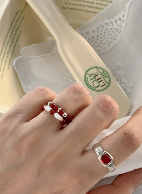 红玛瑙珍珠串珠戒指大小可调节