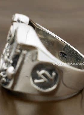 朋克风复古发动机骷髅纯银戒指