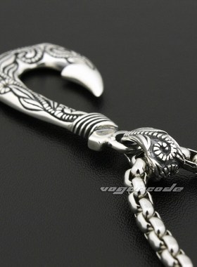 复古时尚男款纯银吊坠 朋克风潮骑士个性鱼钩形图腾吊坠男925银饰