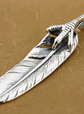 复古纯银饰品鹰爪羽毛吊坠