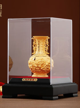 大明铜匠绒沙金花开富贵摆件花瓶客厅玄关办公室装饰品开业乔迁新