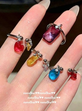 彩虹碧玺气质百搭时尚透亮锆石戒指 轻奢名媛镀18K金璀璨蛋形女戒