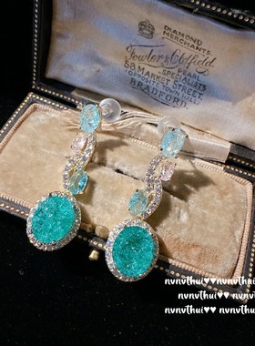 年会镀18K金莫吉托绿方糖锆石耳钉 璀璨复古名媛马卡龙绿宝石耳环