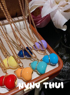 新年福禄 时尚七彩葫芦珐琅彩滴釉项链 新中式简约葫芦娃福禄项链