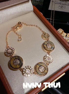 气质古法掐丝点钻金刚杵百搭项链 新中式十字花闪钻吊坠戒指 套装