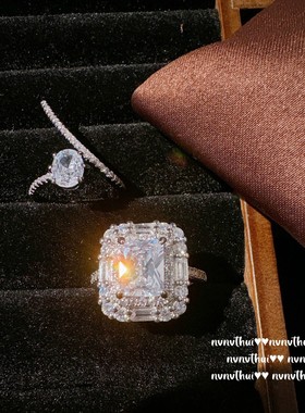 璨若星河超闪大克拉方形锆石戒指 时尚百搭镀18K金弧线璀璨指环女